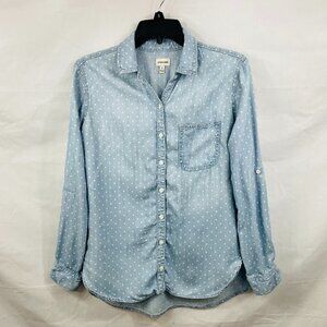 Sneak Peek Blue and White Polka Dot Button Down Shirt Size S